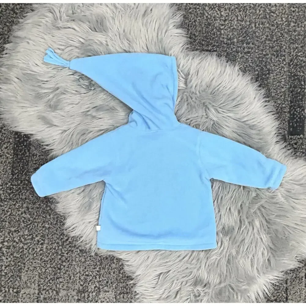 Vintage OshKosh Baby Blue Fleece Nightcap hooded Fleece Jacket Size 6/9‎ M HTF